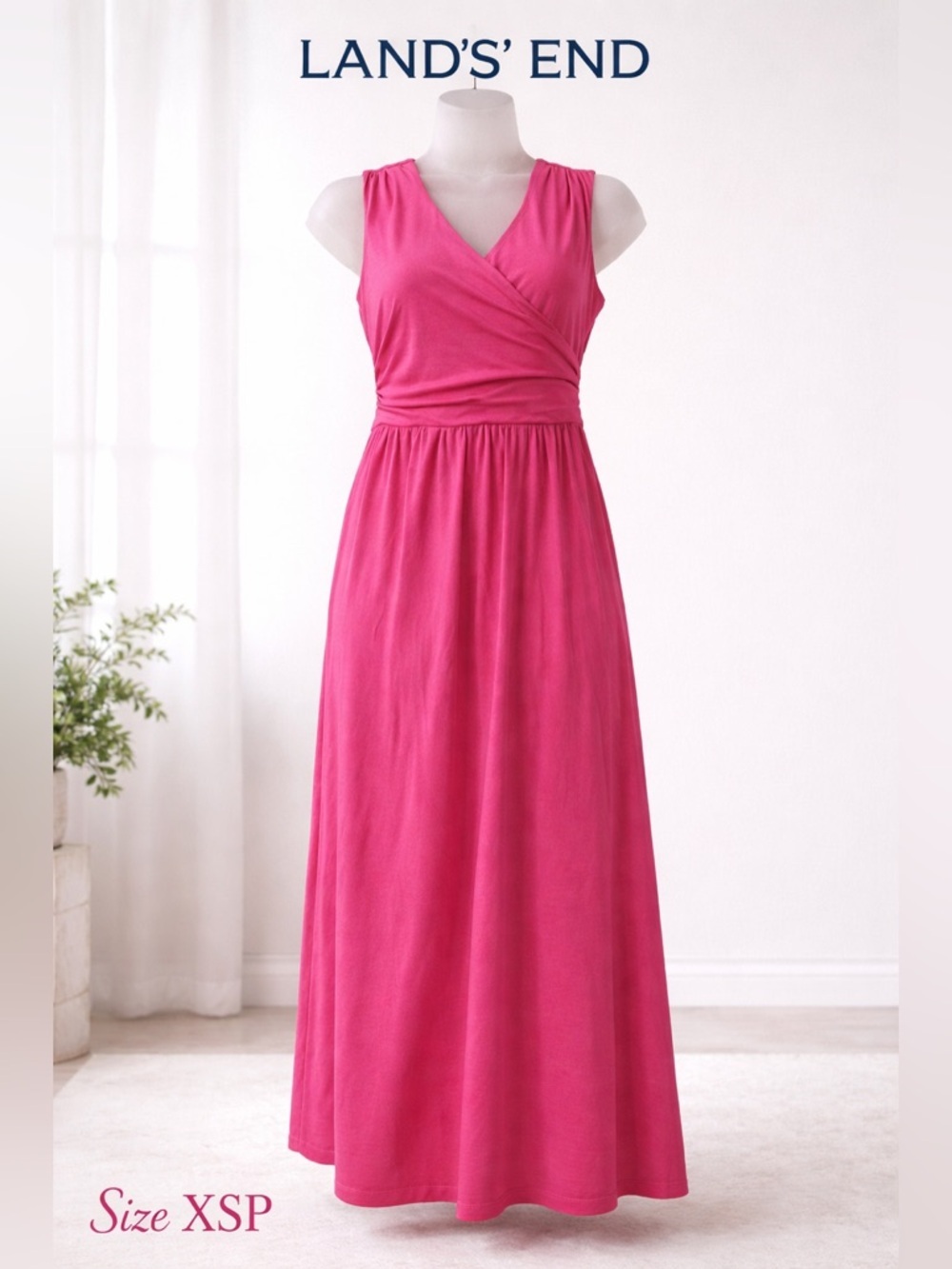LANDS END sleeveless maxi Barbiecore/barbie  pink dress/size XSP